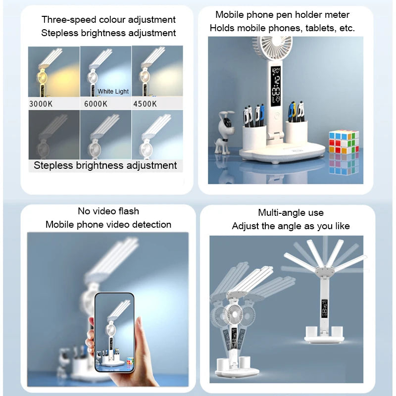AlcoLight™ Wiederaufladbare Schreibtischlampe für Studium und Lesen mit Ventilator