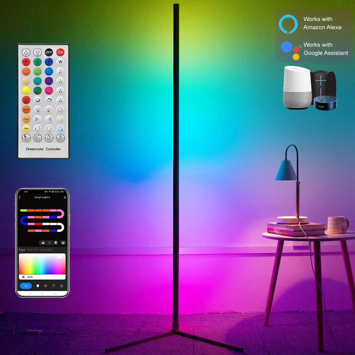 AlcoLight™ 160cm Smart Tuya Ecken-Stehlampe dimmbar RGB LED