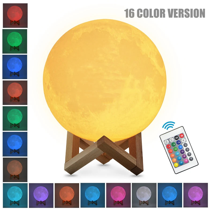 AlcoLight™ 3D Druck Wiederaufladbare Mond Lampe LED Nachtlicht Kreative Touch Schalter mit 16 Farben